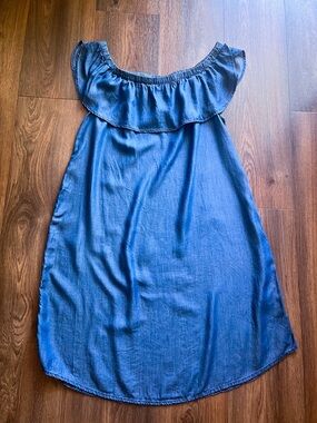 H&M Blue Off-Shoulder Soft denim-look fabric. Asymmetrical Dress